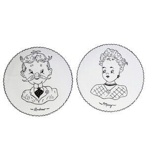 VTG 60s Decorative Plates Illustrated Portraits Andrew Mary 6.5x6.5